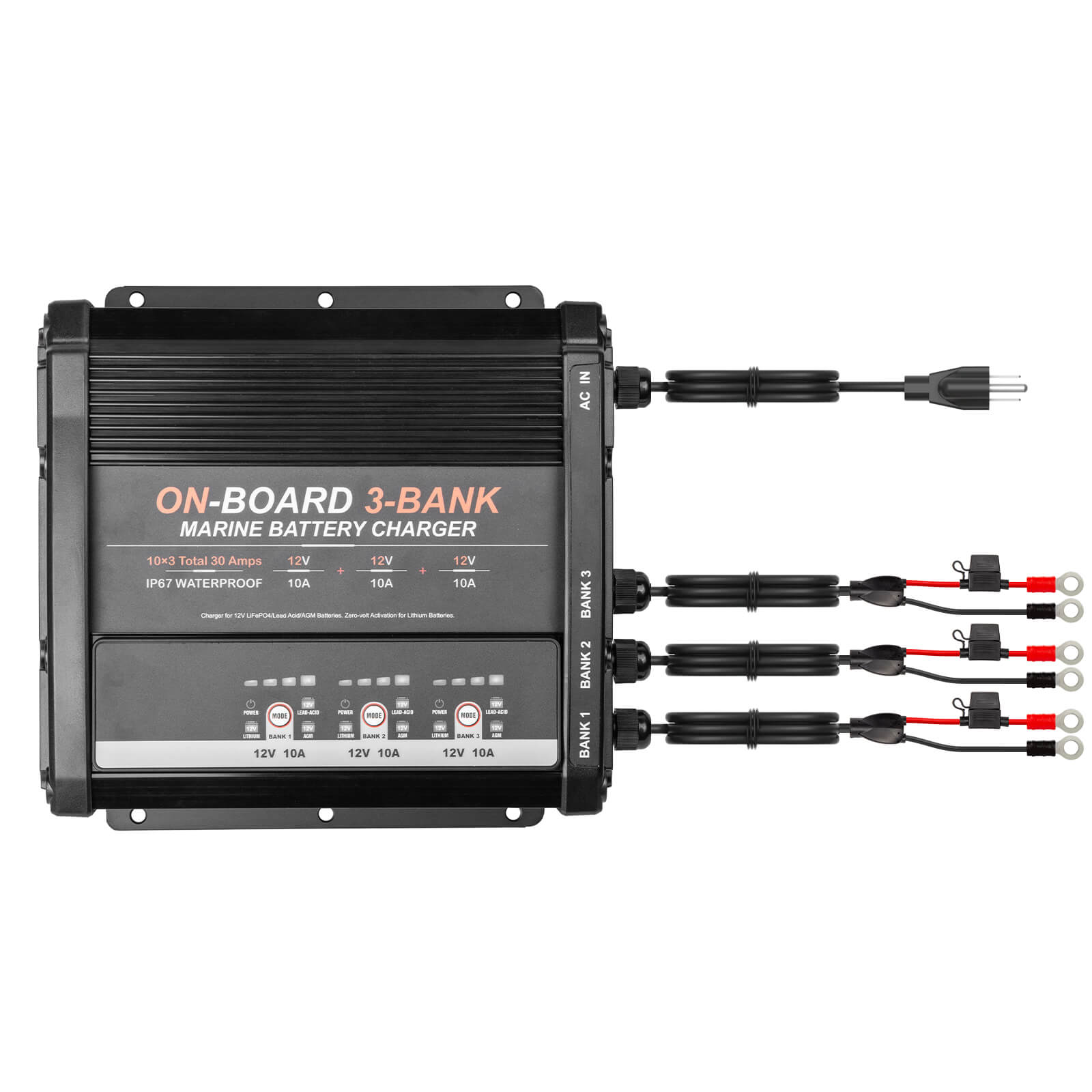 Enjoybot 3 Bank 12V 10A On-Board Marine Battery Charger