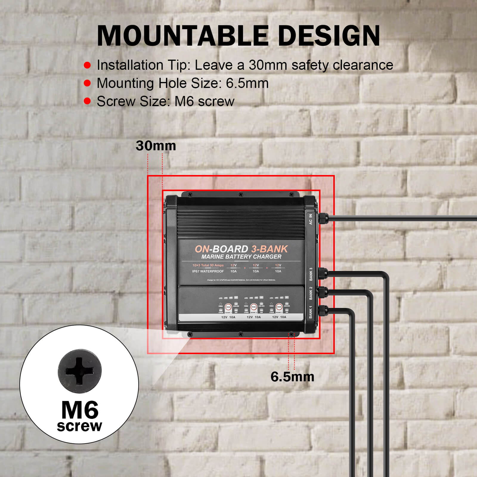 Enjoybot 3 Bank 12V 10A On-Board Marine Battery Charger