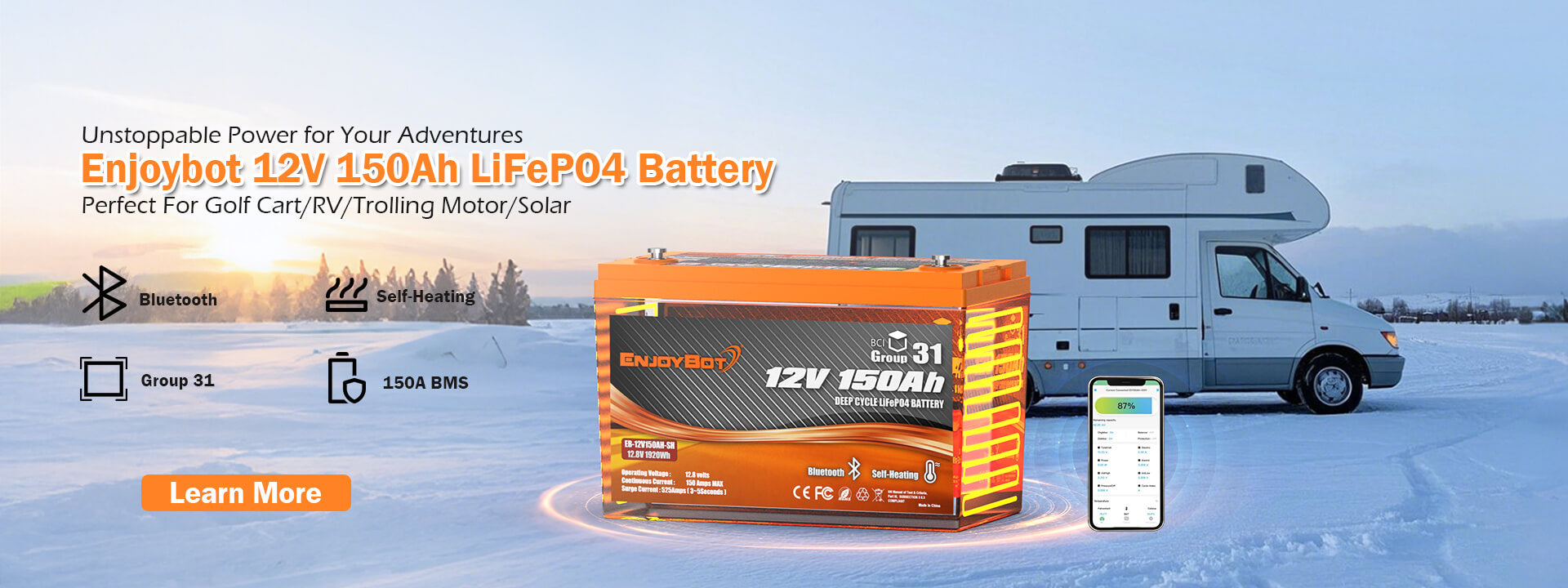 Enjoybot 12V 150Ah Lithium Battery Group 31 Battery